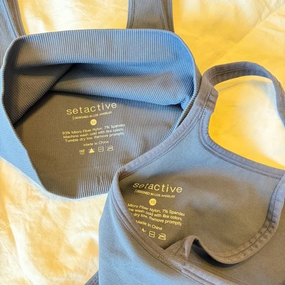 SET Active Seamless Sports Bra & High Waist Leggings Set of 3 - Slate Blue - Picture 4 of 6